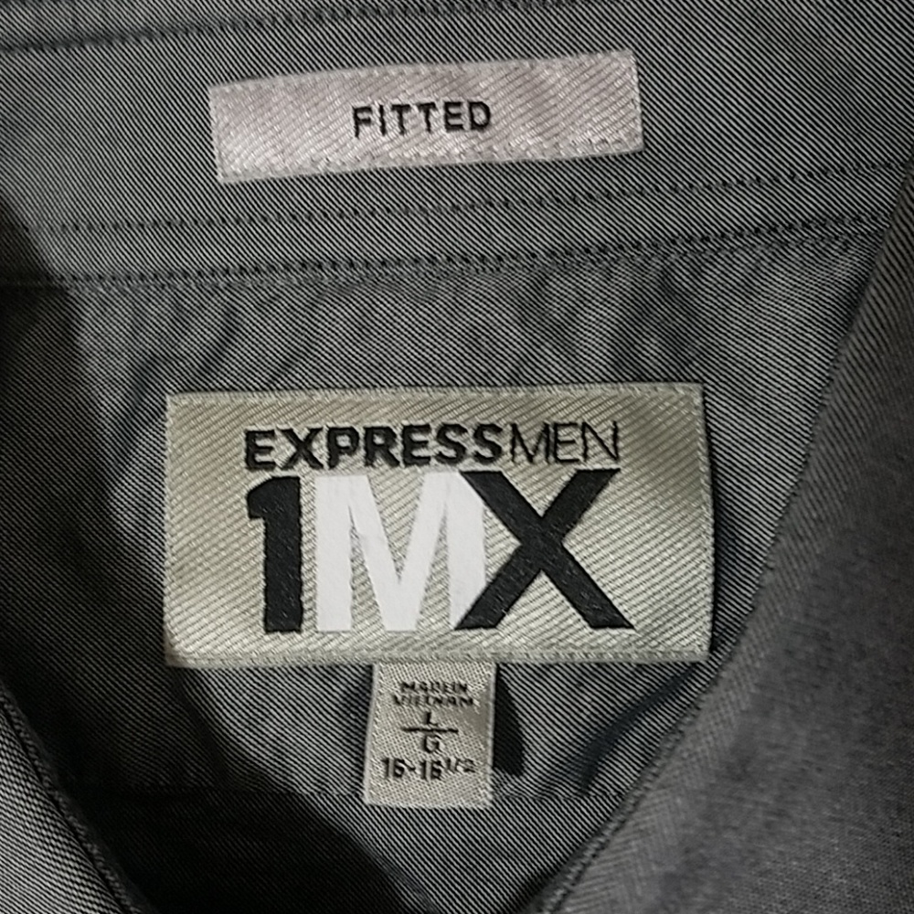 Express 1MX Fitted Charcoal Gray Mens Dress Shirt Large - Picture 4 of 5